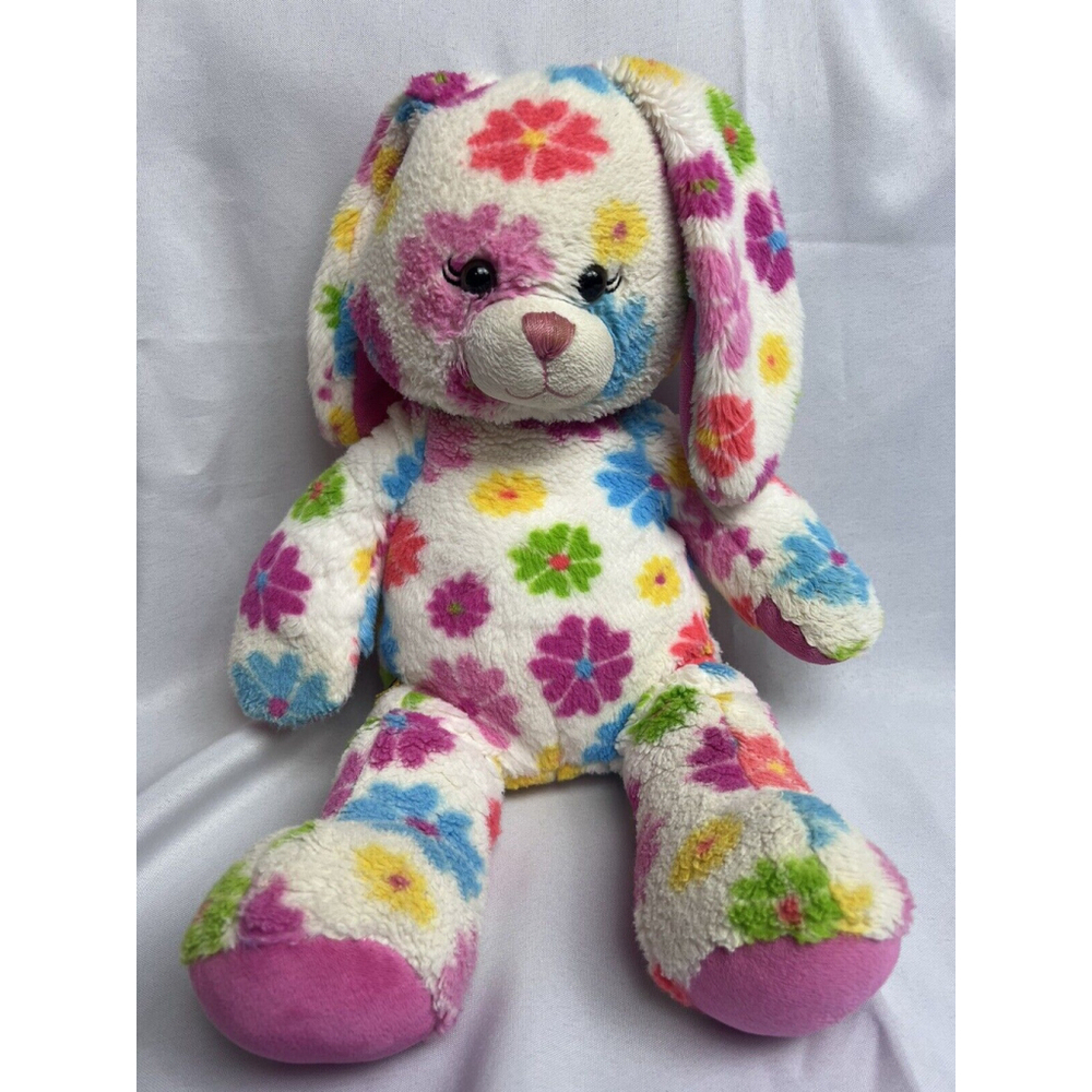 Build a Bear 17" Retired BAB Bunny Rabbit Retro Floral Flowers Colorful Plush